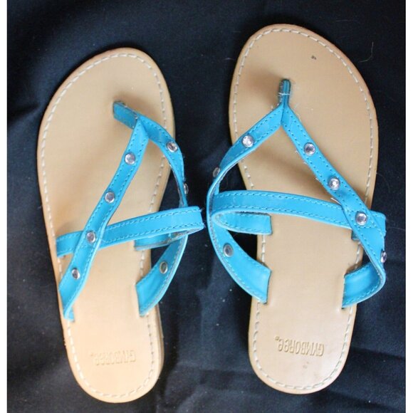 Gymboree Sea Splash Flip Flops sz 11 Thong Sandals Blue Rhinestone Sumer Beach - Picture 5 of 6
